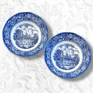 Liberty Blue Historic Colonial Scenes Mount Vernon Floral Cereal Bowls, Set of 2